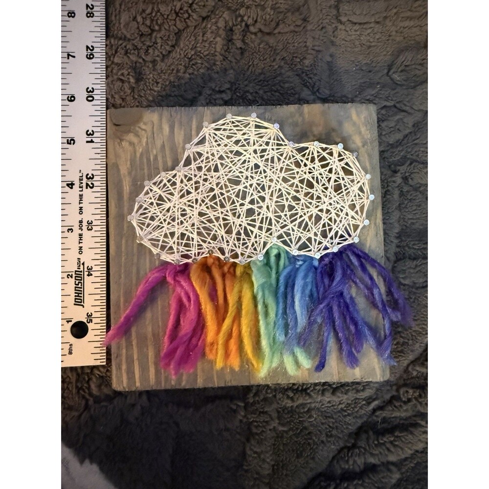 Handmade String Art- Cloud Rainbow Multicolor on Wood Plaque (mantle decor)